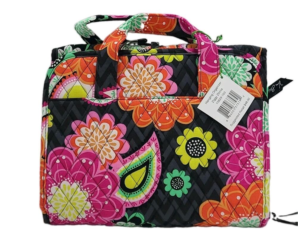 Vera Bradley Ziggy Zinnia Hanging Organizer Travel Cosmetic Tri-Fold Bag
